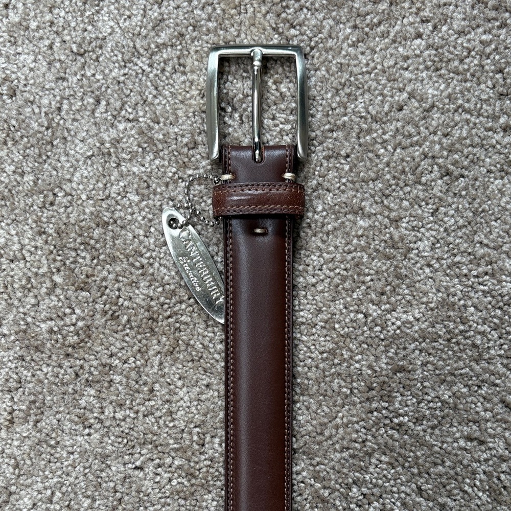 Brown Italian Genuine Leather Belt with Silver Buckle
